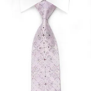 Nicole St Giles Men's Crystal Silk Tie Damask On Pale Violet With Sparkles