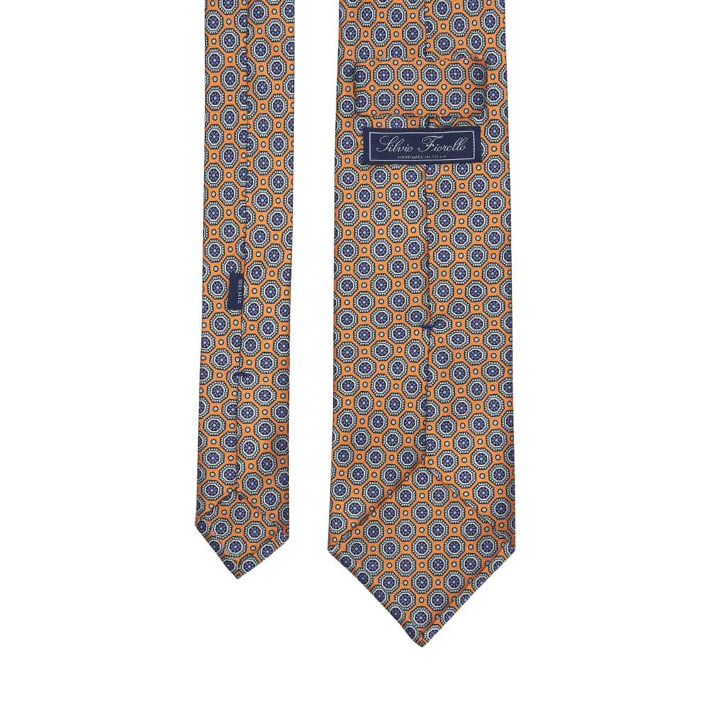 Orange Ornamental Medallion Motif Silk Tie