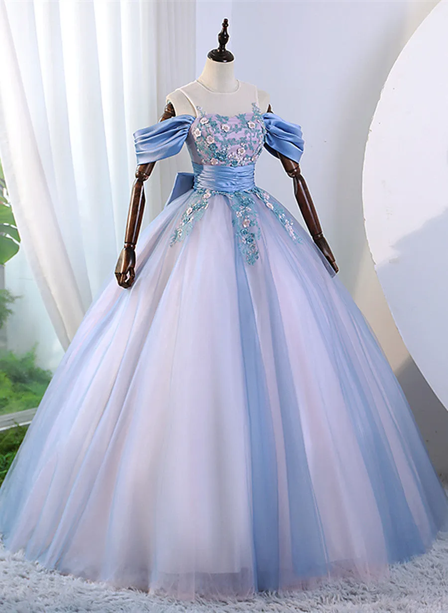 Pink and Blue Off Shoulder with Lace Applique Formal Dress, Sweet 16 Gown Formal Dress