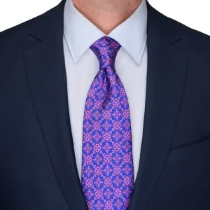 Pink and Blue Royal Seal Duchesse Silk Tie