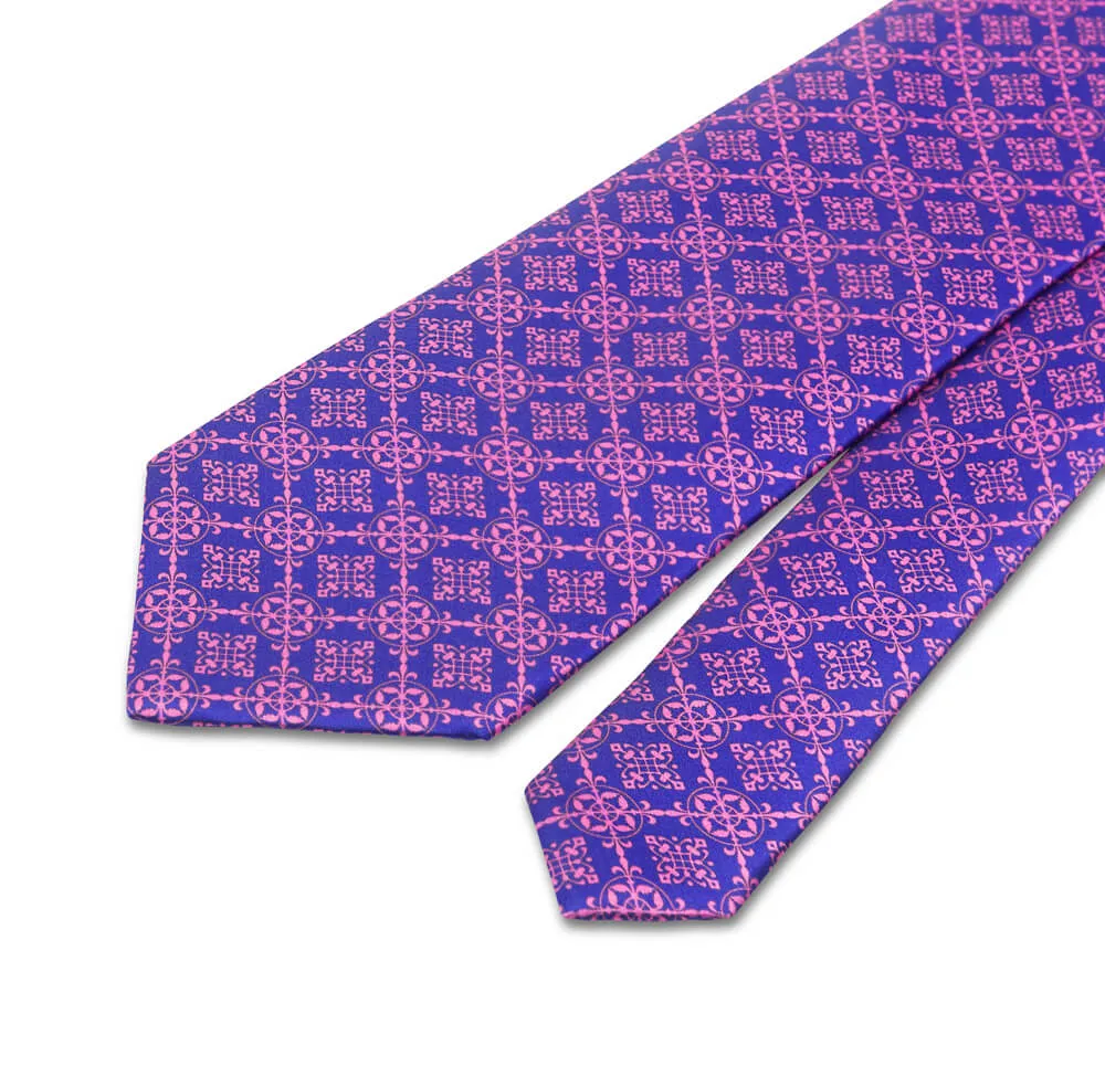 Pink and Blue Royal Seal Duchesse Silk Tie