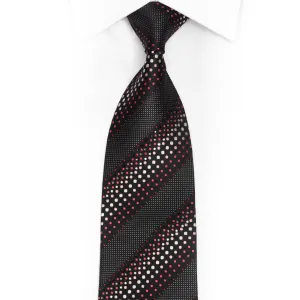 Pink Striped Dots On Black Silk Tie With Clear Crystal Rhinestones & Silver Sparkles