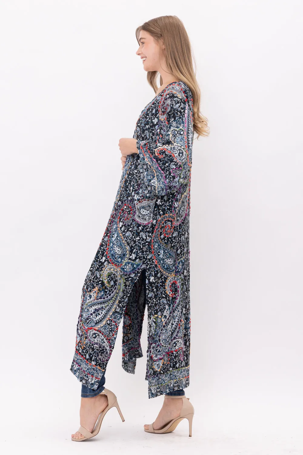 RAJ SIERRA THICK STITCH EMBROIDERED DUSTER MIDNIGHT BLUE