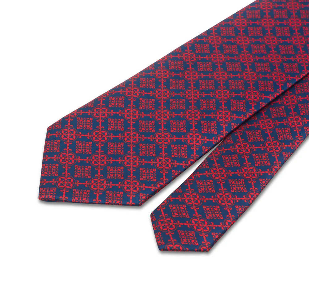 Royal Red and Blue Duchesse Silk Tie with Seal Pattern