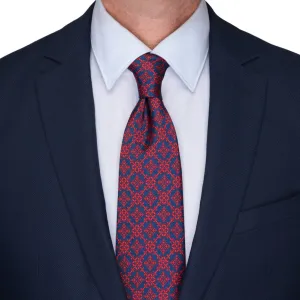 Royal Red and Blue Duchesse Silk Tie with Seal Pattern