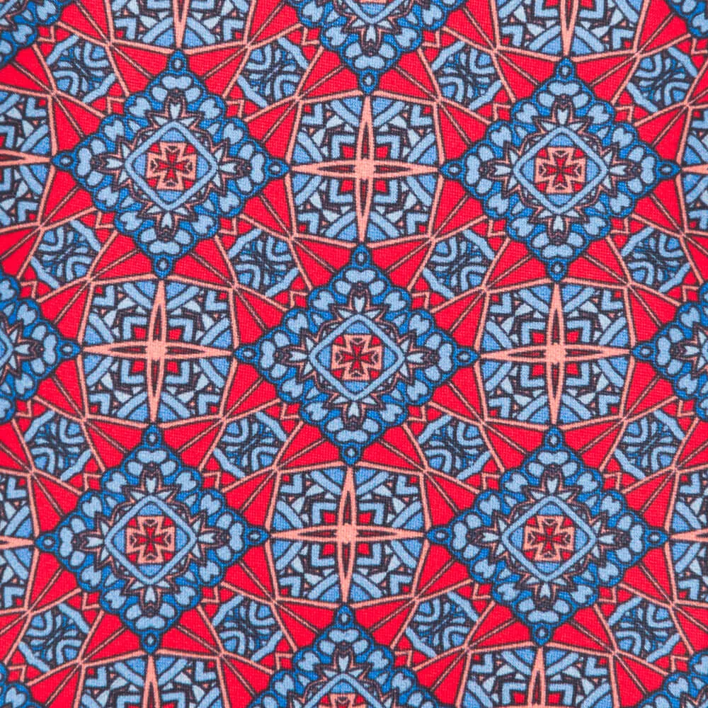 Red and Light Blue Medieval Art Duchesse Silk Tie