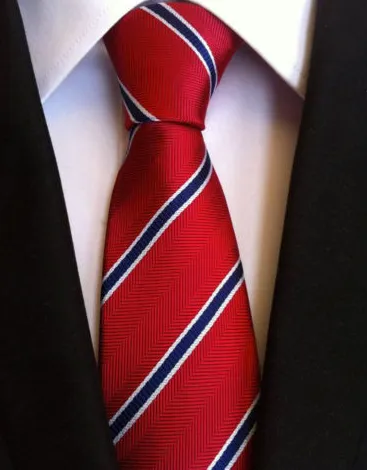 Red, Navy Blue and White Striped Tie