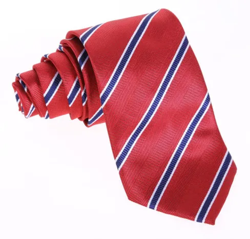 Red, Navy Blue and White Striped Tie