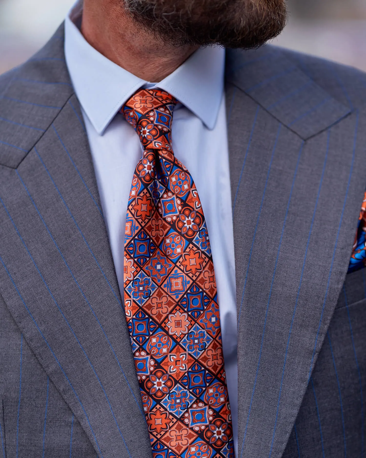 Renaissance Elegance Orange and Blue Duchesse Silk Tie