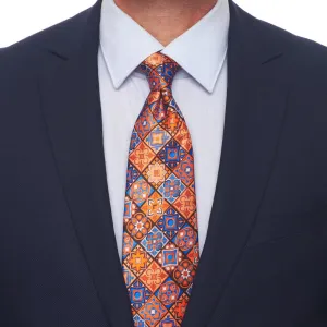 Renaissance Elegance Orange and Blue Duchesse Silk Tie