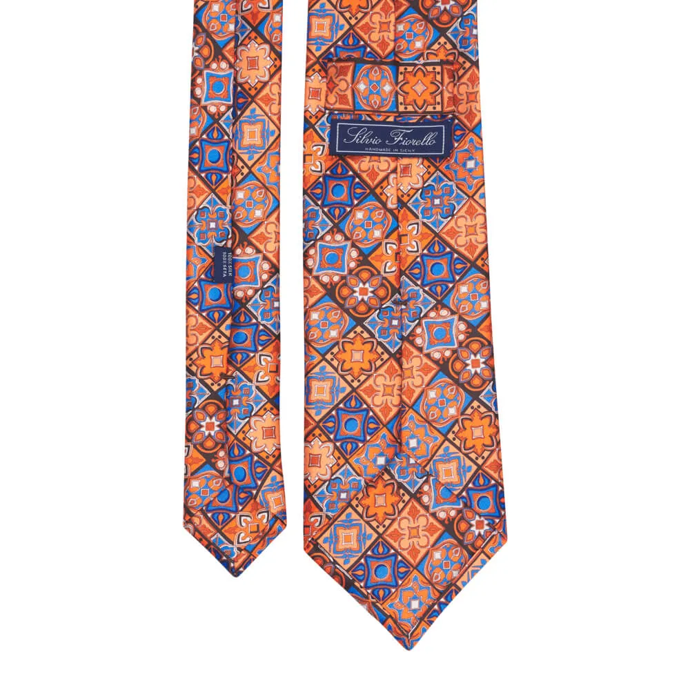 Renaissance Elegance Orange and Blue Duchesse Silk Tie