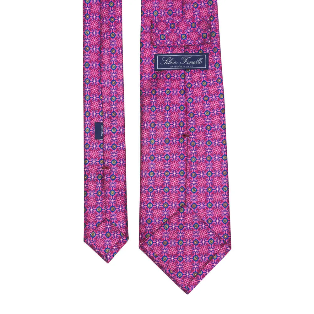 Renaissance Flowers Fuchsia Duchesse Silk Tie