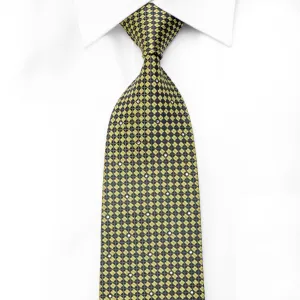 Renoma Men's Crystal Rhinestone Silk Necktie Yellow Navy Checkered With Green Sparkles