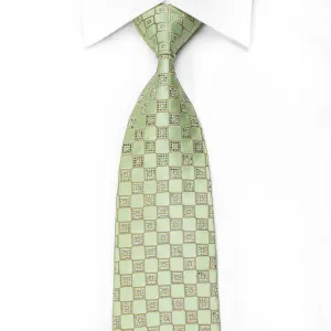 Renoma Men's Crystal Silk Tie Checkered On Light Green Sparkling With Rhinestones