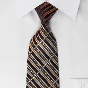 Renoma Men's Rhineston Silk Necktie Orange Black Striped With Silver Sparkles