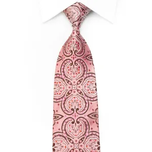 Renoma Mens Rhinestone Silk Necktie Damask On Pink With Silver Sparkles