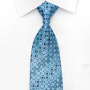 Romario Manzini Men's Silk Tie Floral On Blue Sparkling With Rhinestones