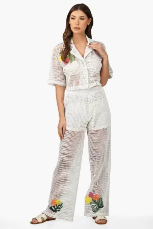 Siera Crochet Cropped Shirt with Floral Embroidery