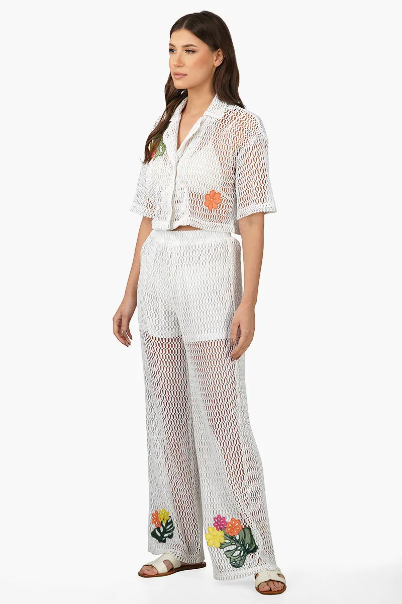 Siera Crochet Cropped Shirt with Floral Embroidery