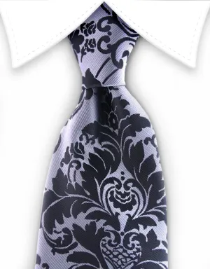 Silver & Black Vintage Floral Tie