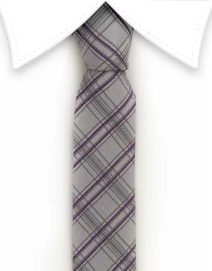 Silver and Purple Plaid Skinny Tie