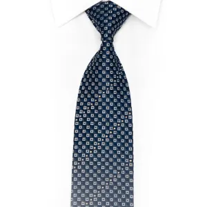 Silver Navy Checkered Rhinestone Silk Tie With Silver Sparkles