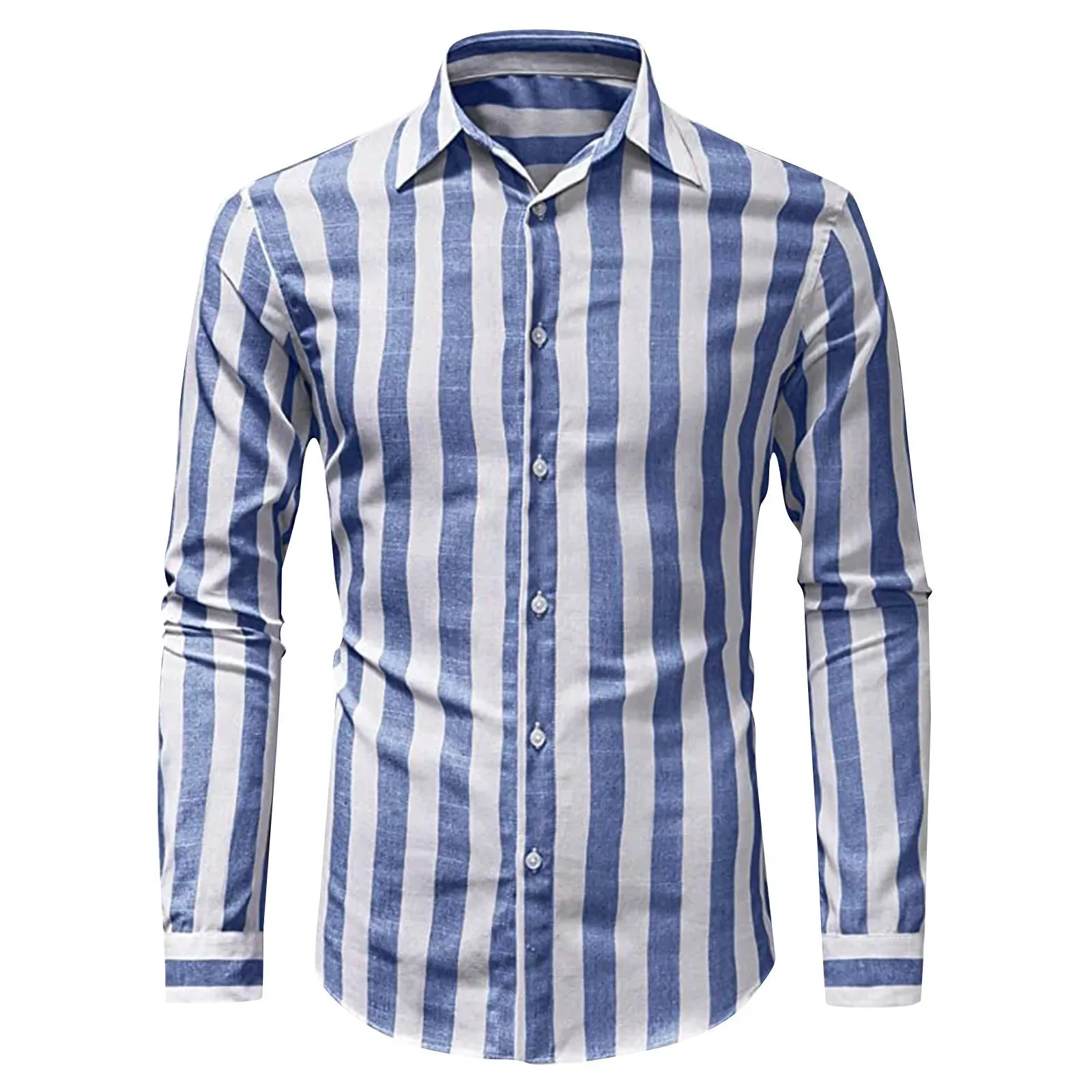 Summer Men's Linen Stripe Print Long Sleeve Shirt