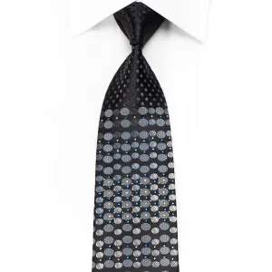 Tandy Men's Crystal Rhinestone Silk Necktie Silver Geometric On Black With Silver Sparkles