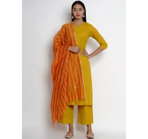 Women'S Mustard Yellow Solid Kurta With Palazzos & Dupatta